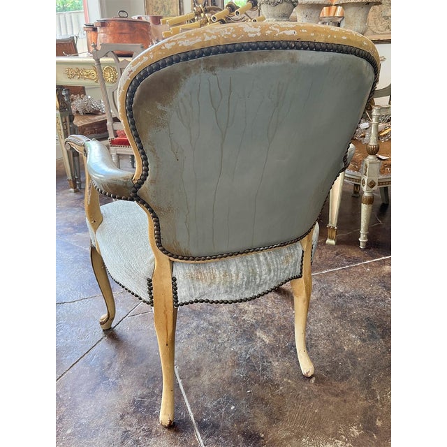 19th Century 19th Century Louis XVI Style Blue Fauteuil For Sale - Image 5 of 5