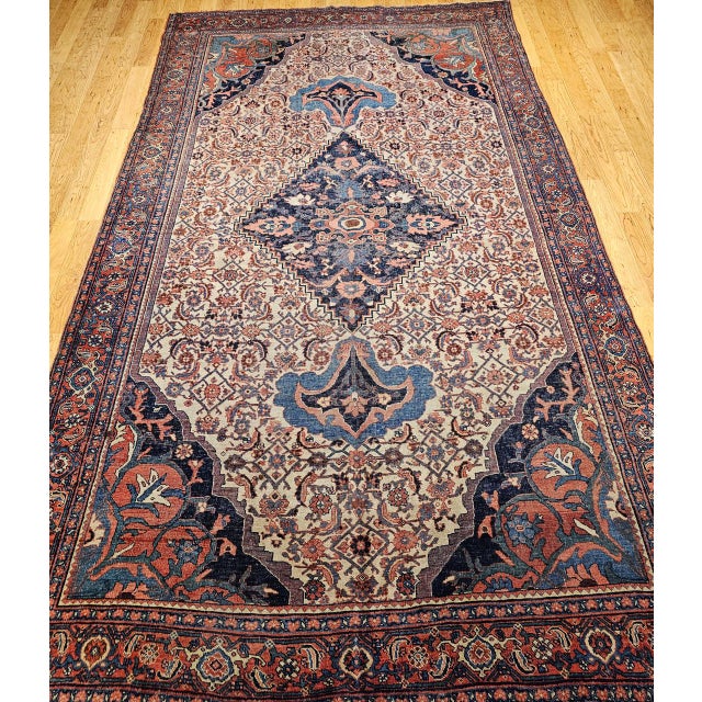 Antique Persian Bidjar Rug, Hand-Knotted Wool, Herati Geometric Pattern, Ivory & Red, 7x12 For Sale - Image 13 of 18