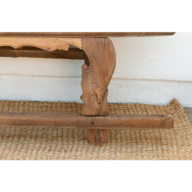 Rare 18th Century Oxidized Elm Theater Bench For Sale - Image 13 of 17