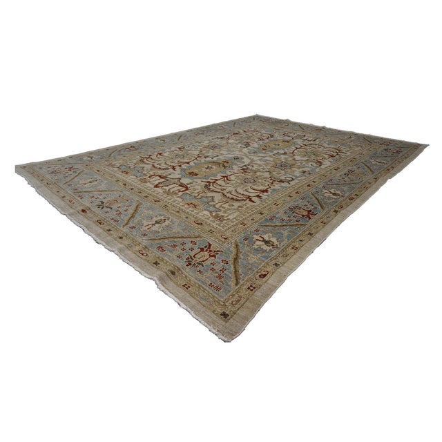 Persian Sultanabad Wool 8 x 10 Ivory, Blue, Red & Tan Handmade Area Rug #1140622 For Sale - Image 4 of 5