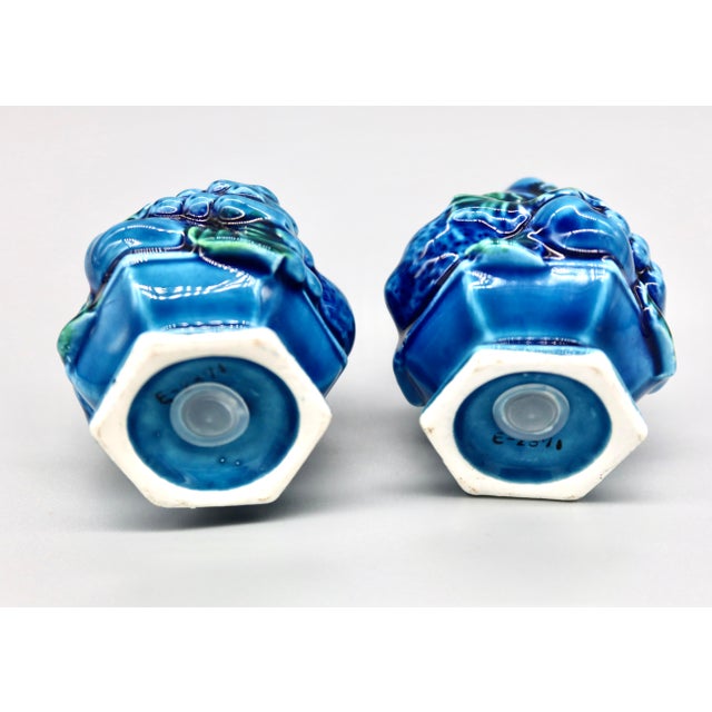 Blue Mid-Century Inarco Blue Mood Indigo Majolica Fruit Topiary Salt & Pepper Shaker Set For Sale - Image 8 of 8