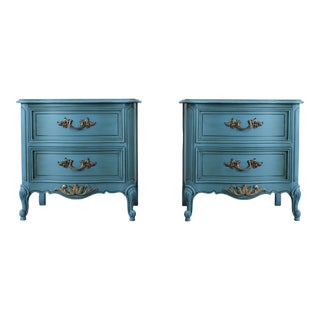French Style Painted Blue Nightstands - a Pair For Sale
