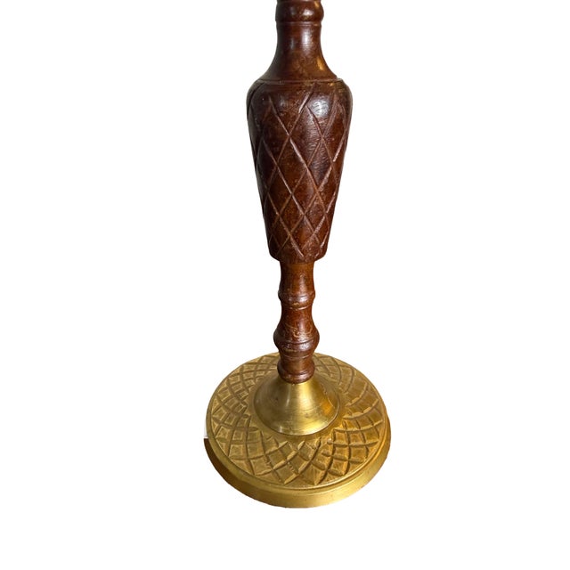 Pair of Vintage Brass & Carved Wood Palm Tree Candlesticks For Sale - Image 4 of 4