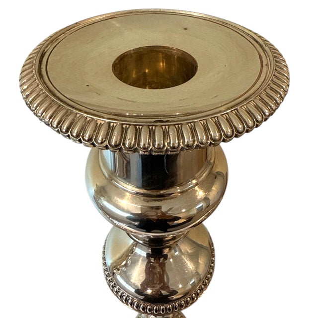 Late 20th Century Monumental Pair of Substantial Silver-Plated Standing Floor Candlesticks - 25" Tall For Sale - Image 5 of 10