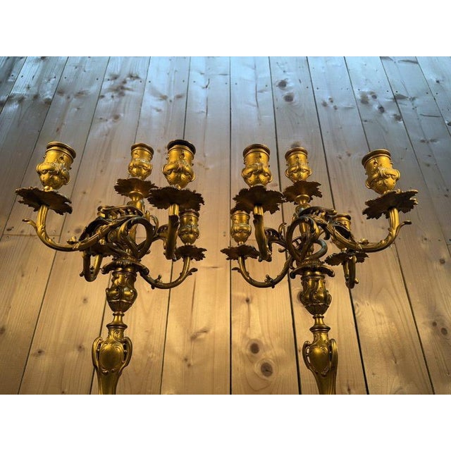 Louis XV Style Gilt Bronze Candleholders by Ferdinand Barbedienne, Set of 2 For Sale - Image 5 of 9