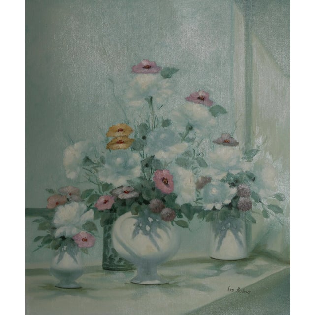 Vase of Flowers 3, Les Bullene Oil on Canvas, Signed Lower Right For Sale