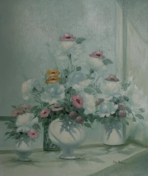 Vase of Flowers 3, Les Bullene Oil on Canvas, Signed Lower Right