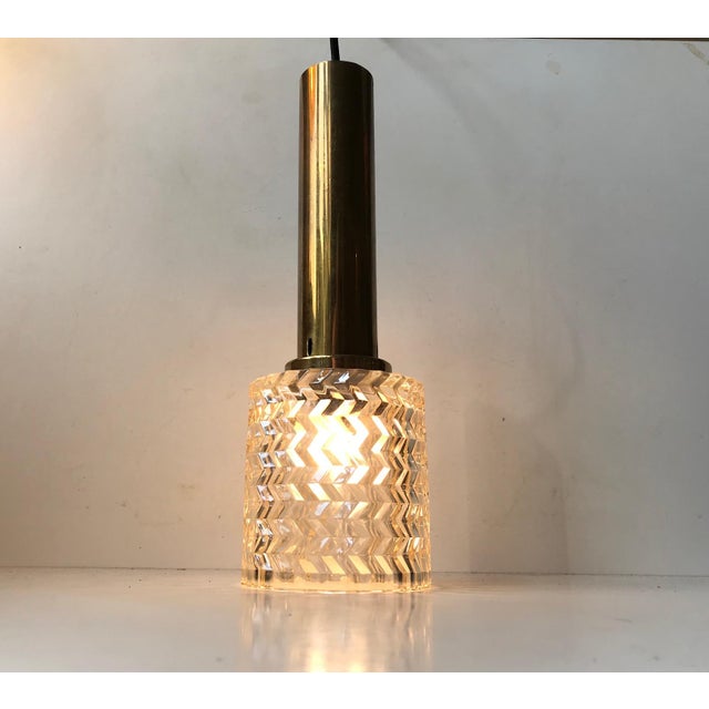 Vintage Glass and Brass Pendant Lamp from Orrefors, 1960s For Sale - Image 6 of 11