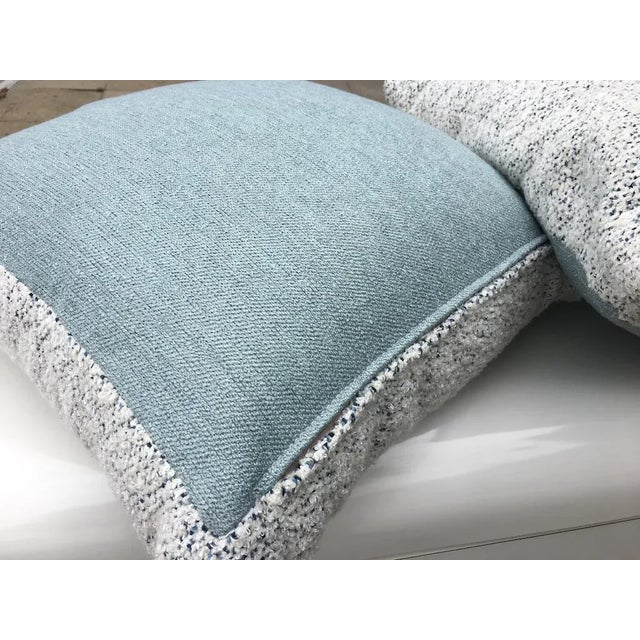 Custom White and Blue Boucle Pillows - A Pair For Sale - Image 4 of 9