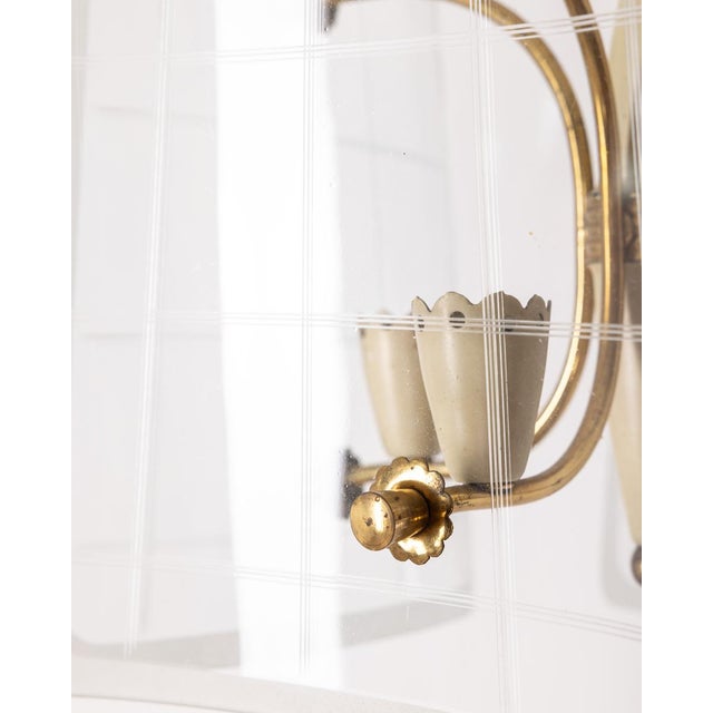 Vintage Hanging Light in Brass and Decorated Glass, 1950s For Sale - Image 3 of 10
