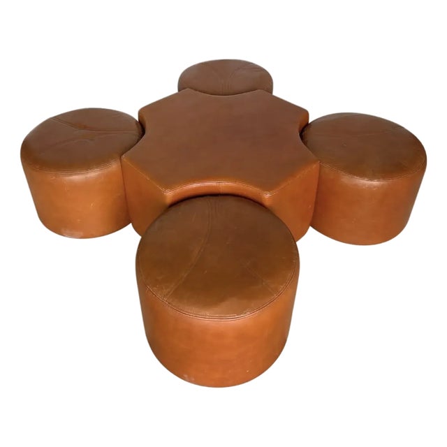 Fabulous 5 Piece Leather Ottoman Set Attributed to Pierre Cardin - Mid 20th Century For Sale