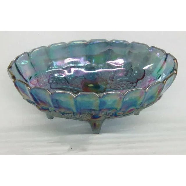 Indiana Carnival Glass Harvest Grape Blue Oval Center Fruit Bowl For Sale - Image 11 of 11