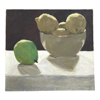 1980’s Impressionist Bowl of Lemons Still Life Painting on Canvas For Sale
