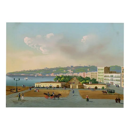 Neapolitan School Artist, Villa Reale di Chiaia, Naples, 19th Century, Gouache Painting For Sale