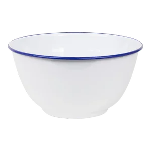 Crow Canyon Home Enamelware, Vintage Large Salad Bowl with Blue Rim