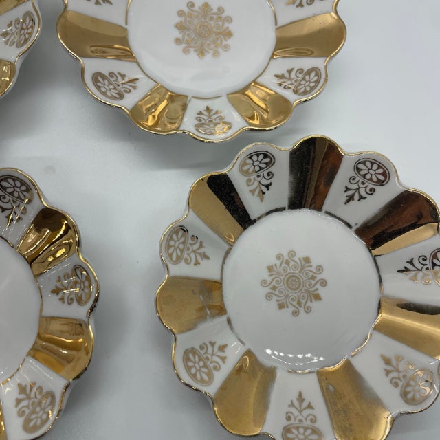 Vintage Lesov Concordia Bernadotte Porcelain Floral Dish, 22k Gold, 4" Diameter, Lot of Four (4), Czechoslovakia, pre-1991...