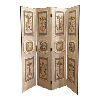 Mid-Century Italian Painted Trompe L’Oeil French Louis XVI Style Wallpaper Scree For Sale