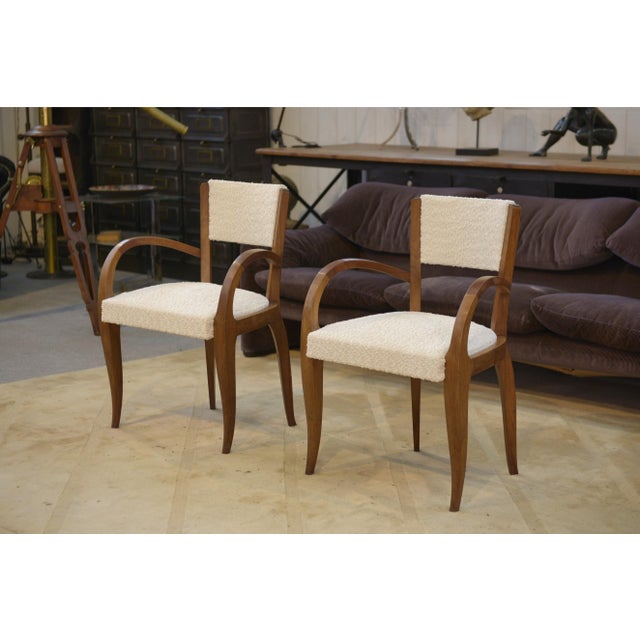 Bridge Chairs in Walnut and Ecru Boucle Fabric, 1930s, Set of 2 For Sale - Image 13 of 13