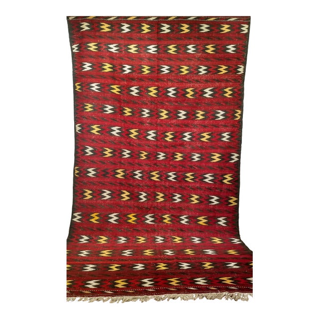 Vintage Oversized Moroccan Kilim Flatweave Rug, Handwoven Geometric, 8' X 14' For Sale