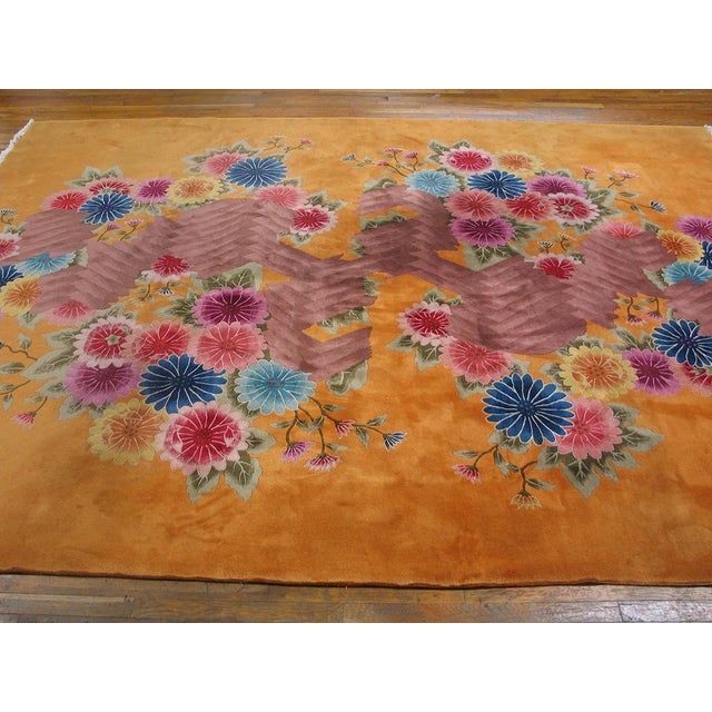 1930s Fantabulous Yellow-Saffron Background With Multicolored Daisies in a Floral Design Art Deco Rug For Sale - Image 5 of 5