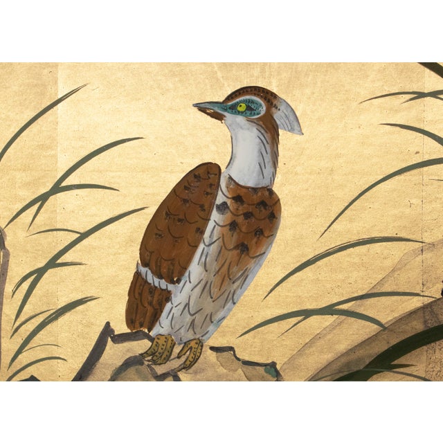 "Small Flowers and Golden Pheasant" by Kokei, Heisei Era Japanese Gold Leaf Style Painted Byobu Screen For Sale - Image 12 of 18