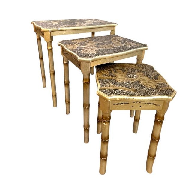 Mid-Century Modern Vintage Faux Bamboo Monkey Nesting Tables – Set of Three For Sale - Image 3 of 9