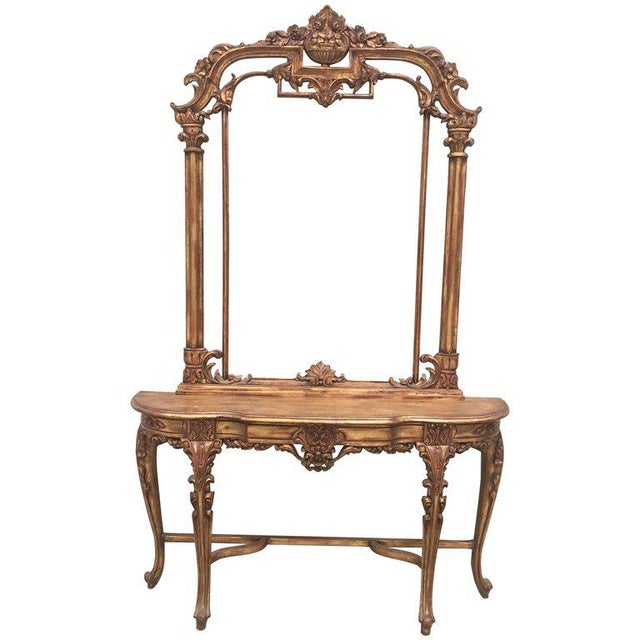 Renaissance Style Carved and Gilded Walnut Pier Mirror and Console Table For Sale - Image 13 of 13