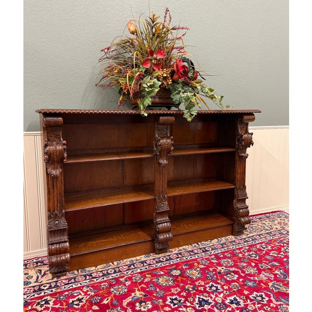 Antique French Renaissance Revival Open Bookcase Cabinet Bookshelf Oak C. 19th C For Sale - Image 17 of 18