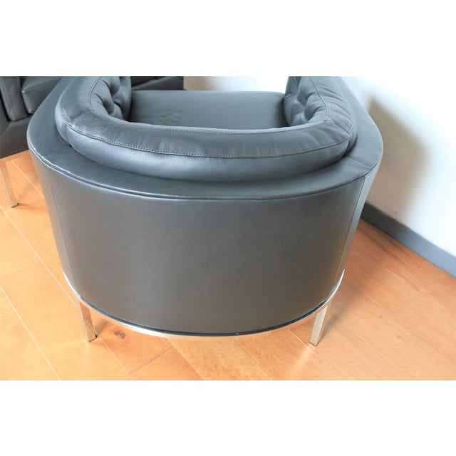 Mid Century Pair of Leather and Steel Lounge Chairs For Sale - Image 9 of 10
