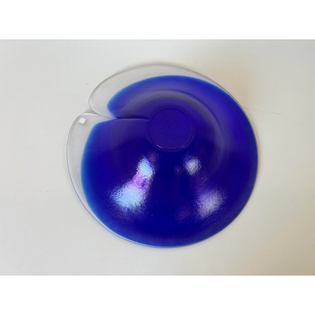 Mats Jonasson Sweden Art Glass Blue Magic Bowl, Signed For Sale - Image 9 of 12
