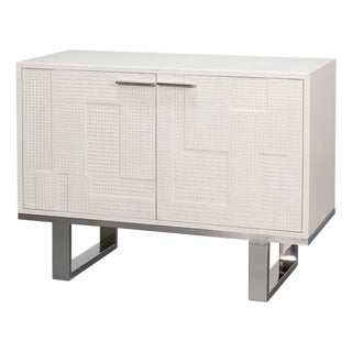 Modern Glam White Leather Credenza on Sled Base For Sale