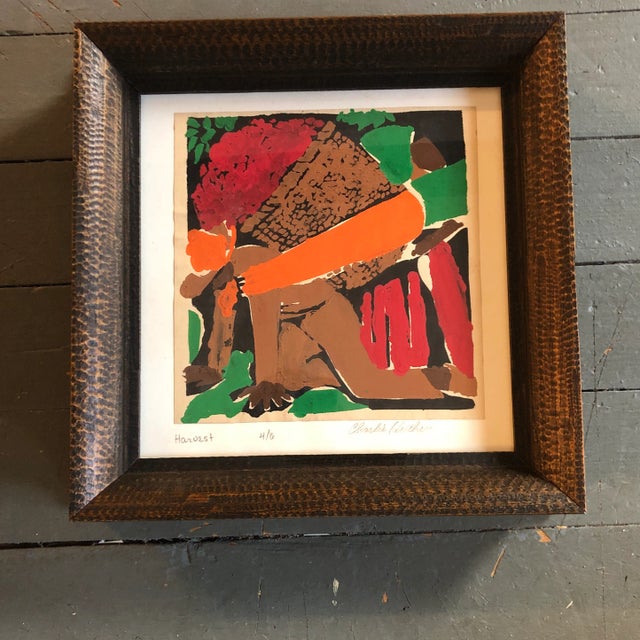 Original Vintage Modernist Wood Block Print by Charlie Huther “Harvest “ Framed For Sale In Philadelphia - Image 6 of 6