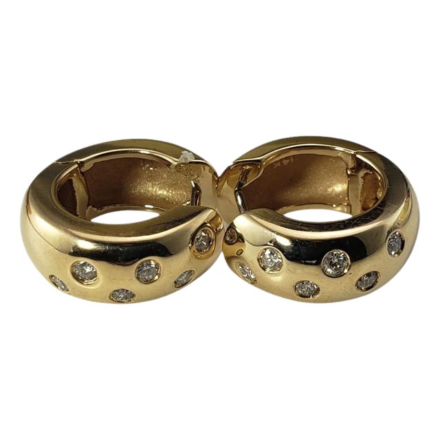 Mid 20th Century 14 Karat Yellow Gold and Diamond Chunky Huggie Hoop Earrings, Set of 2 For Sale
