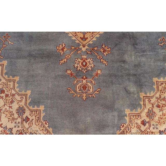 Antique Turkish Oushak Rug With Slate Blue Field With Warm Brown Border 10'10 X 14'0 For Sale - Image 10 of 12