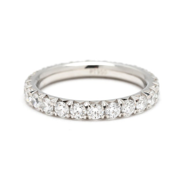 Modern 1ctw Diamond Eternity Band Ring, Platinum, Ring Size 4, Stackable For Sale - Image 3 of 4