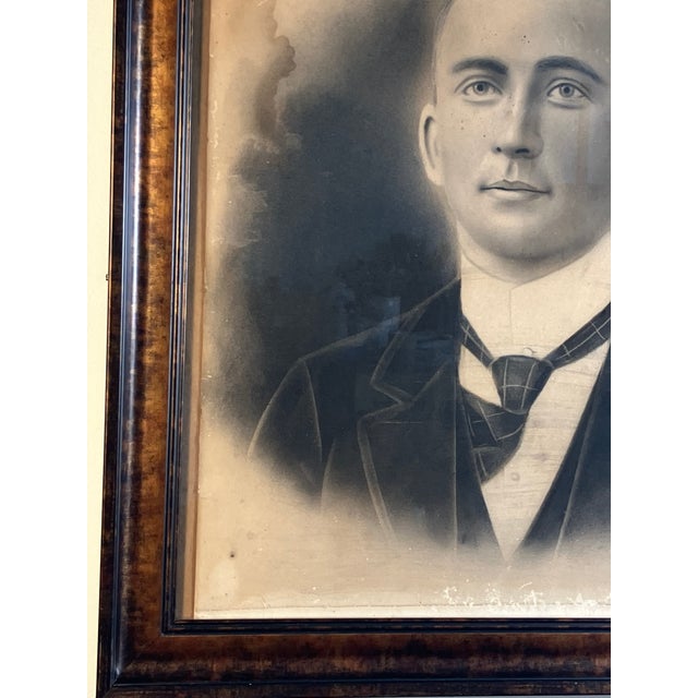 Antique 19th Century Portrait of a Gentleman — Charcoal & Pastel in Original Frame For Sale In Orlando - Image 6 of 7