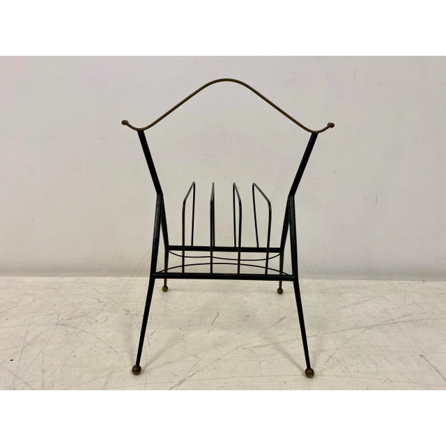 Italian Black Metal & Brass Magazine Rack, 1960s For Sale - Image 11 of 13