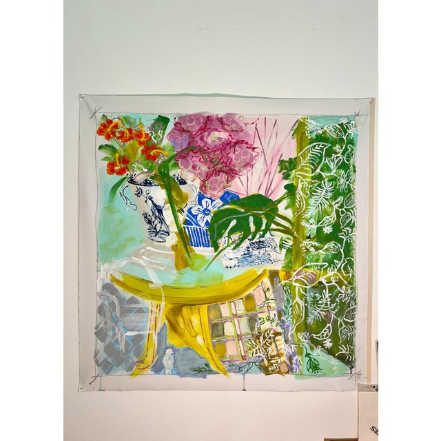 Textile "Garden Room" an Original Colorful Painting by Shann Spishak For Sale - Image 7 of 9