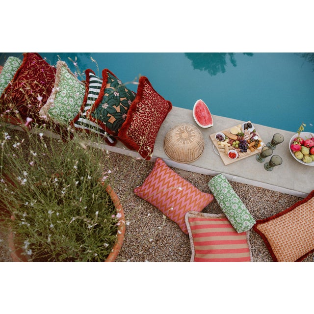Contemporary Palais Outdoor Cushion in Jackie Camel & Red, 20x12 Inch For Sale - Image 3 of 8