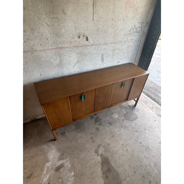 Wood Vintage Mid-Century Walnut Credenza by Raymond Sobota for Mount Airy, 1960s For Sale - Image 7 of 8