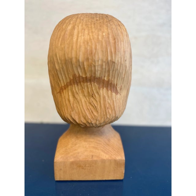 Vintage Hand Carved Wooden Figural Bust For Sale - Image 6 of 9