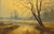 Textile Misty Golden Yellow River Landscape with Winter Trees in the English Countryside Circa 1990 For Sale - Image 7 of 17