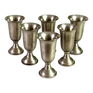 1940s Empire Pewter Co., Amsterdam,, New York Weighted, Pewter Cordials - Set of 6 For Sale