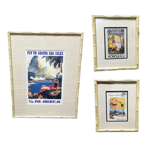 20th Century Hawaiian Travel Posters in Bamboo Frame, Set of 3