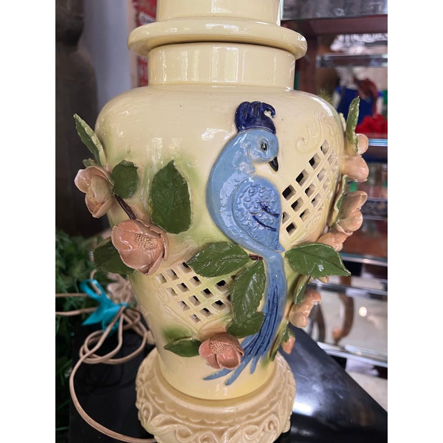 White 1970s Ceramic Detailed Table Lamp With Bird Accents- Condition Issues For Sale - Image 8 of 10