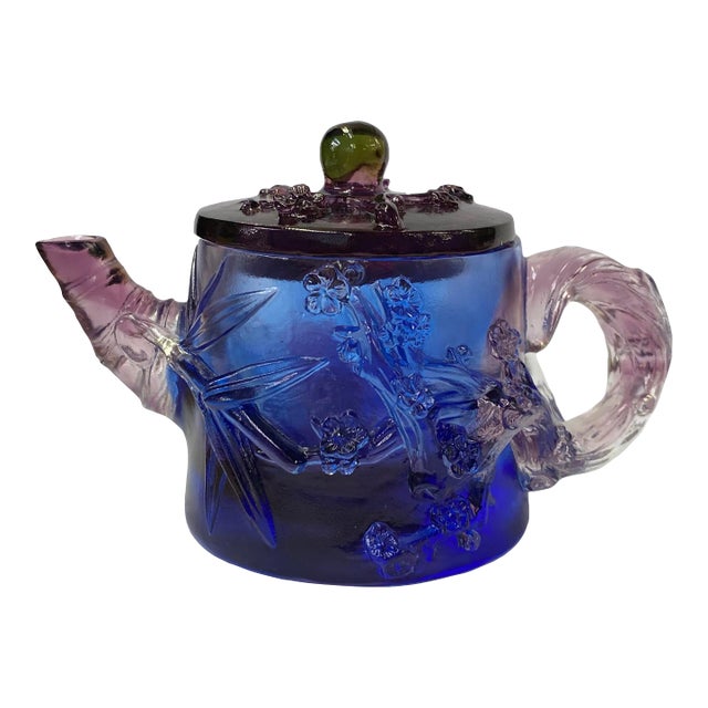 Crystal Glass Liuli Pate-De-Verre Multicolor Teapot Flower Display Figure For Sale