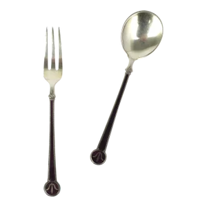 David Andersen Sterling Silver Enamel Guilloche Fork Spoon Appetizer Serving Set
