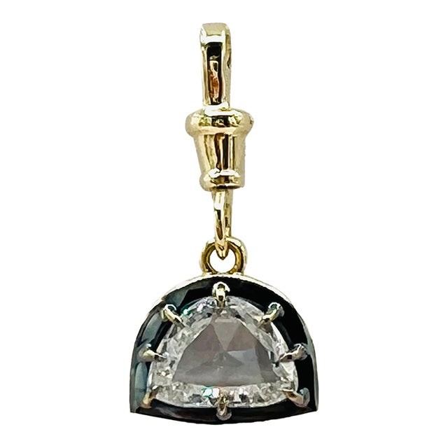 Gia Half Moon Diamond Rose Cut Charm Pendant in 18k Yellow Gold & Black Rhodium For Sale