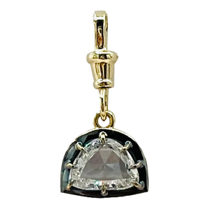 Gia Half Moon Diamond Rose Cut Charm Pendant in 18k Yellow Gold & Black Rhodium