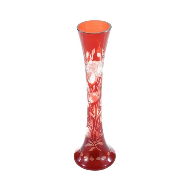 Bohemian Antique Cut Ruby Glass 7" Cabinet Vase For Sale